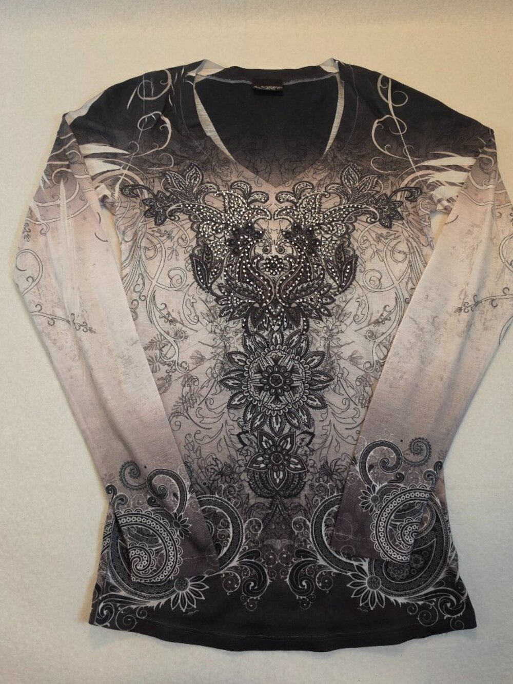 Y2K Daytrip Rhinestone Paisley Long Sleeve Top Mall Goth Grunge Small
